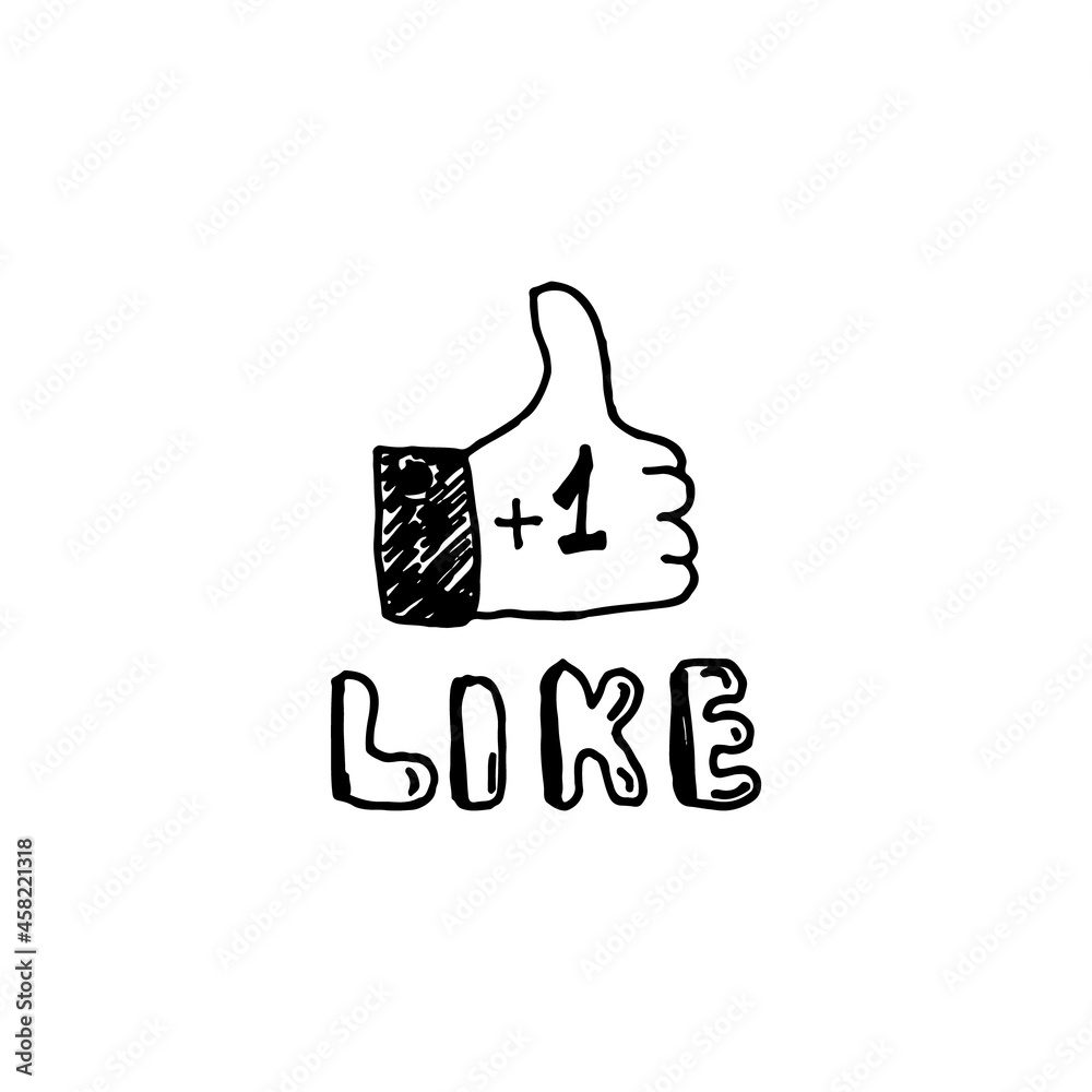 Vector hand drawn thumb up like symbol. Sketch. Stock Vector | Adobe Stock