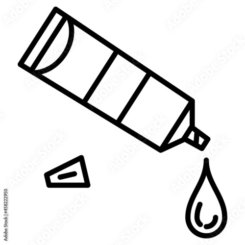 A tube and a drop of liquid - liquid paint for drawing, a drug for treatment, a chemical for experiments. Icon, vector, outline, isolated.