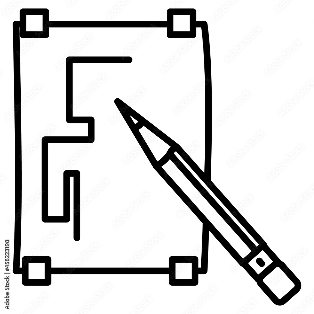 Drawing with a pencil on paper. Learning to draw. Creative studio. Icon, vector, outline, isolated. Drawing with a pencil on paper. Learning to draw. Creative studio. Icon, vector, outline, isolated.
