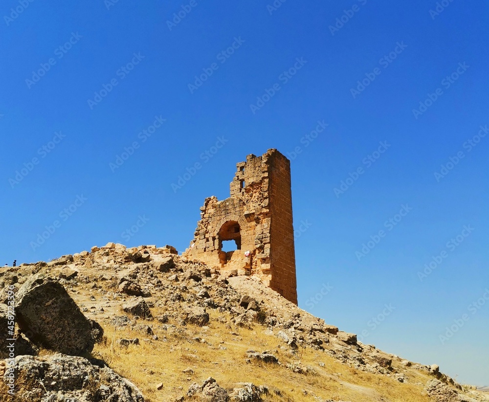 The ruins of the historical Zerzevan Castle.