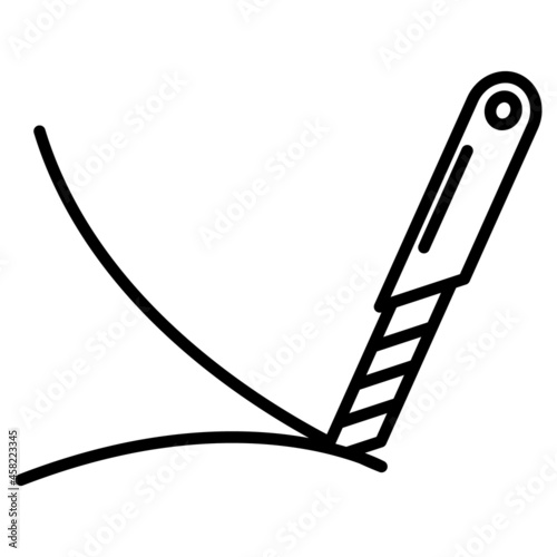 A stationery knife cuts paper. Office supplies. Precise and smooth cut. Icon, vector, outline, isolated.