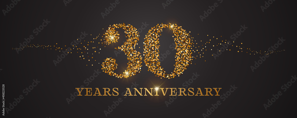 30 years anniversary vector icon, logo. Graphic design element with golden glitter number for 30th anniversary card - obrazy, fototapety, plakaty 