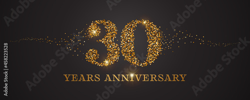 30 years anniversary vector icon, logo. Graphic design element with golden glitter number for 30th anniversary card