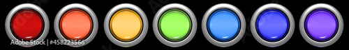  Glowing buttons with rainbow colors on an isolated background. 3d render