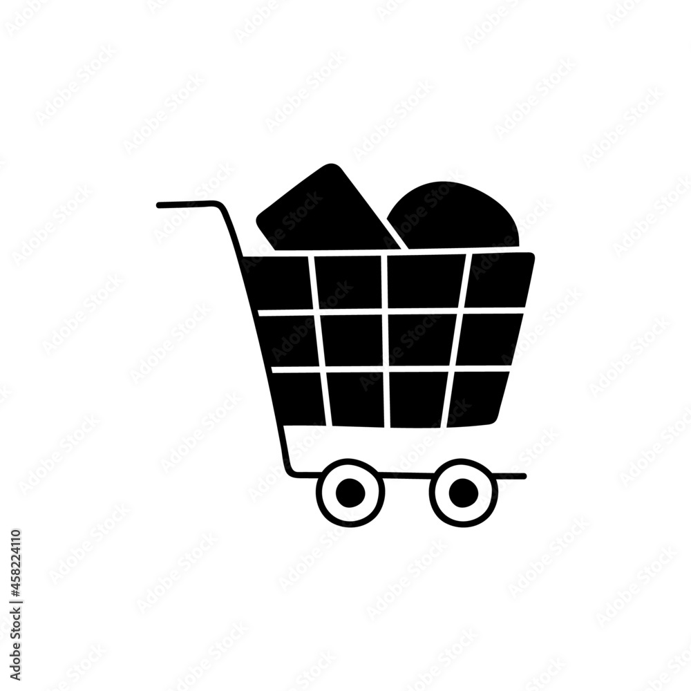 full shopping trolley icon in solid black flat shape glyph icon, isolated on white background full shopping trolley icon in solid black flat shape glyph icon, isolated on white background