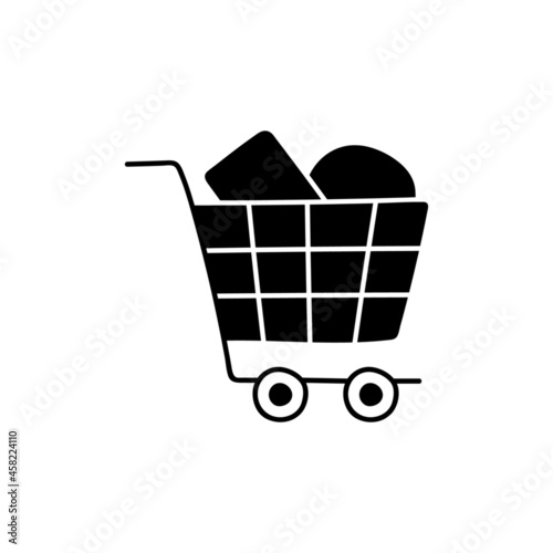 full shopping trolley icon  in solid black flat shape glyph icon, isolated on white background 