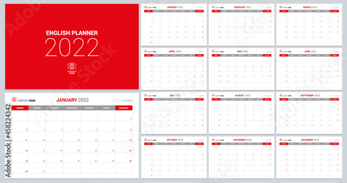 Monthly calendar for 2022 year. Week Starts on Sunday