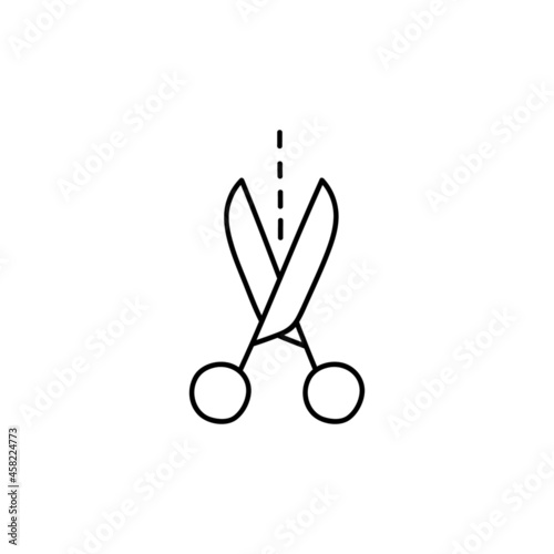 Dotted line scissors icon in flat black line style, isolated on white background 