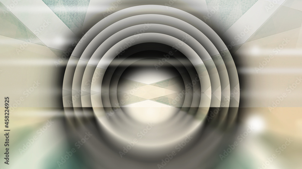 Obraz premium Black and white future technology vision design innovation concept. Science fiction futuristic 3D illustration. Sci fi technology pattern big hall room with lights and circle shaped. Dark background