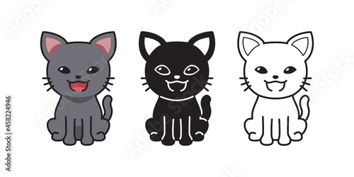 Vector cartoon set of character cute cat for design.