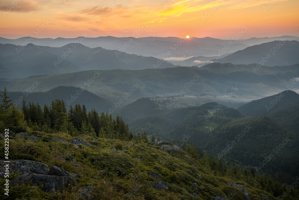 Mountain landscape with beautiful sunrise