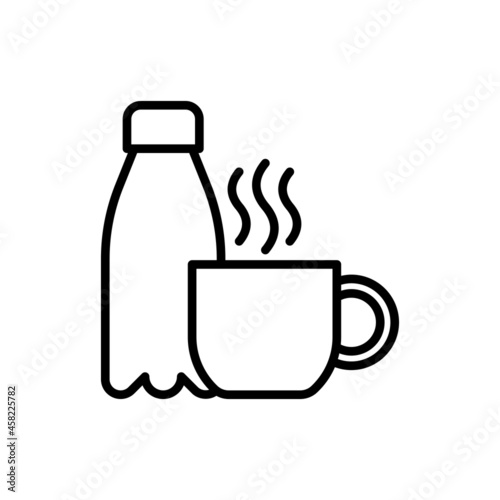 Beverages, bottle of water, tea, coffee. Thin line icon. Vector illustration.