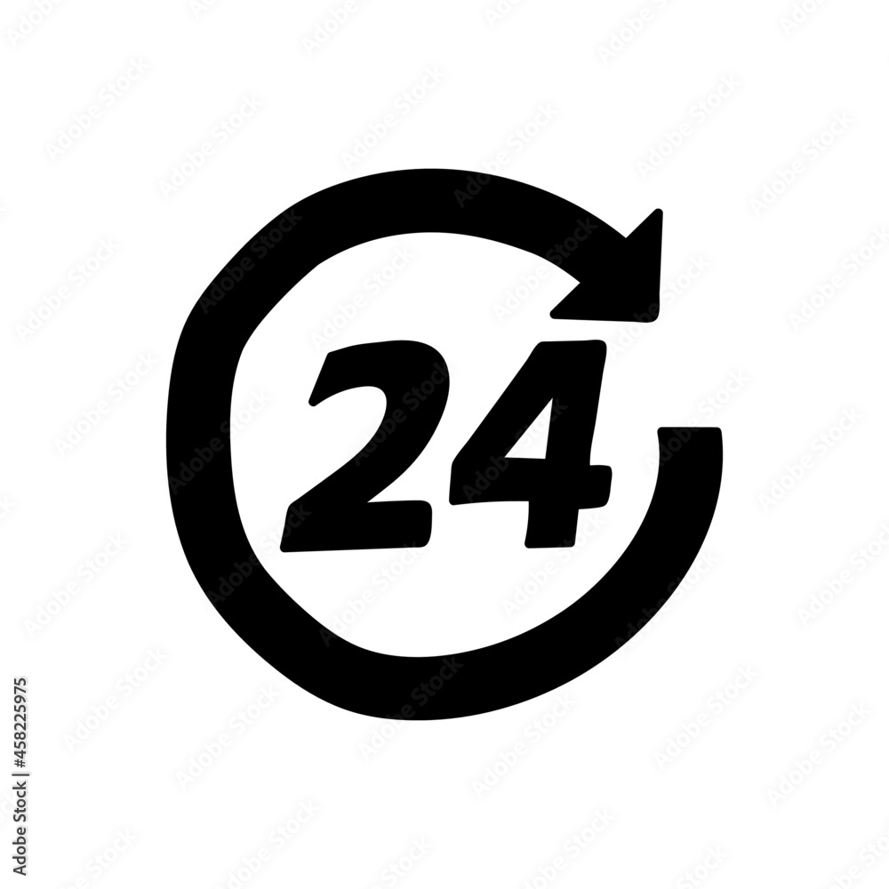 24 Hours service icon in solid black flat shape glyph icon, isolated on white background 24 Hours service icon in solid black flat shape glyph icon, isolated on white background