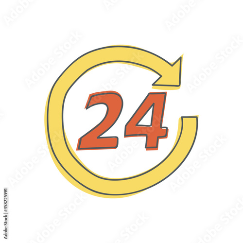 24 Hours service icon in color icon, isolated on white background 