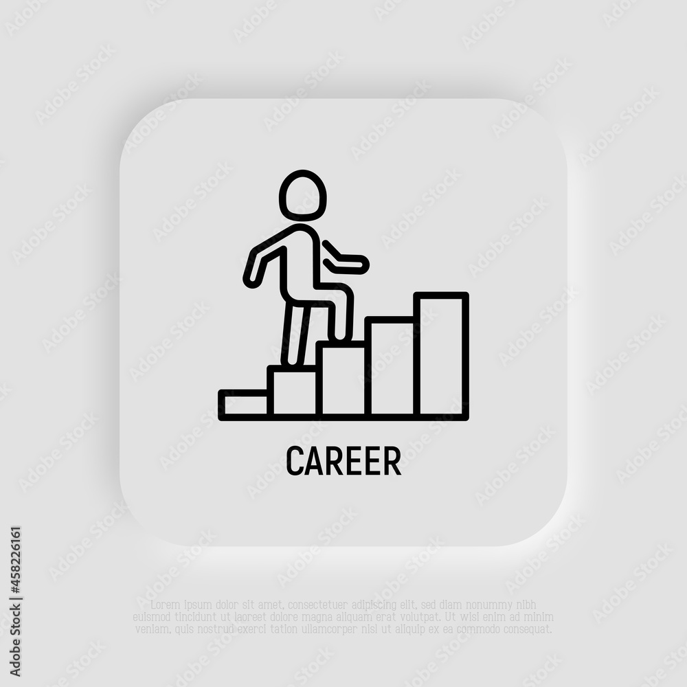 Fototapeta premium Career thin line icon: man climbs the stairs. Modern vector illustration.