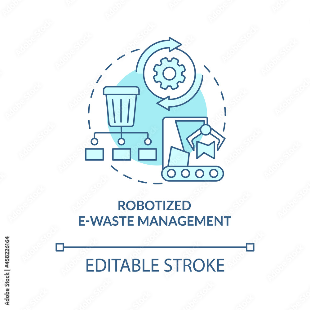 Robotized e-waste management process concept icon. Care of nature. Innovations to reduce waste abstract idea thin line illustration. Vector isolated outline color drawing. Editable stroke