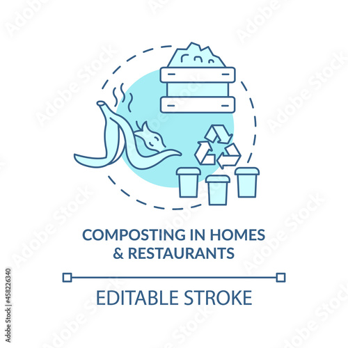 Waste composting in homes, restaurants concept icon. Nature protection. Trash recycling at home abstract idea thin line illustration. Vector isolated outline color drawing. Editable stroke