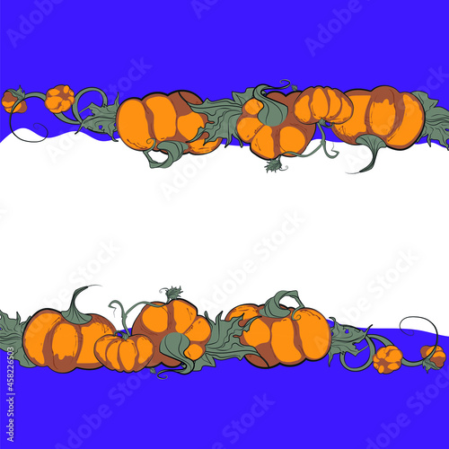 Autumn card, orange pumpkins, October harvest, vector background