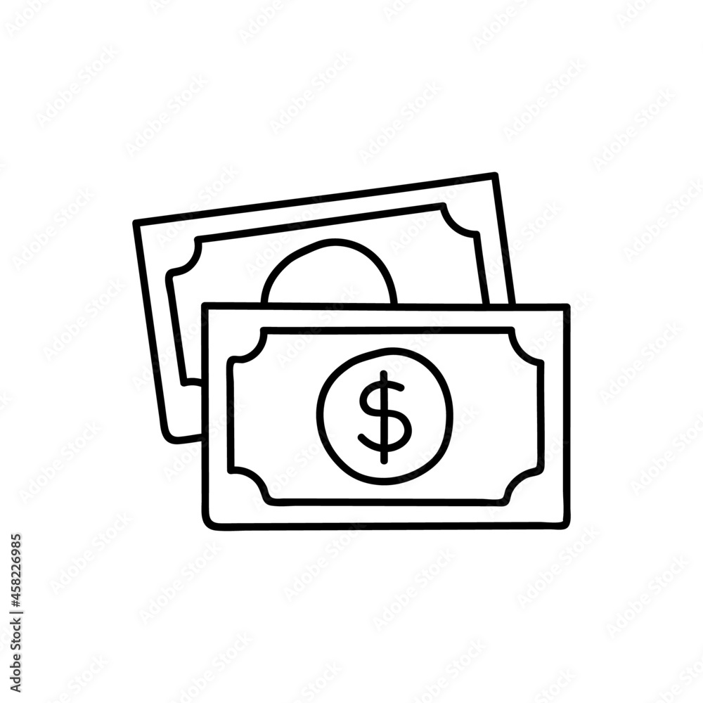 cash icon, payment icon in flat black line style, isolated on white background cash icon, payment icon in flat black line style, isolated on white background