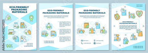 Eco-friendly packaging materials brochure template. Flyer, booklet, leaflet print, cover design with linear icons. Vector layouts for presentation, annual reports, advertisement pages