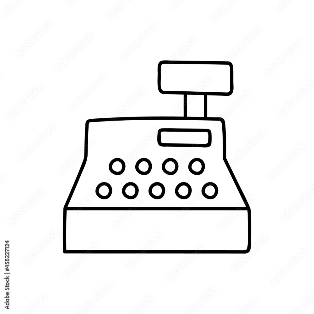 cash register icon in flat black line style, isolated on white background cash register icon in flat black line style, isolated on white background
