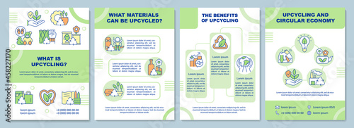 What is upcycling brochure template. Recycling of waste. Flyer, booklet, leaflet print, cover design with linear icons. Vector layouts for presentation, annual reports, advertisement pages photo