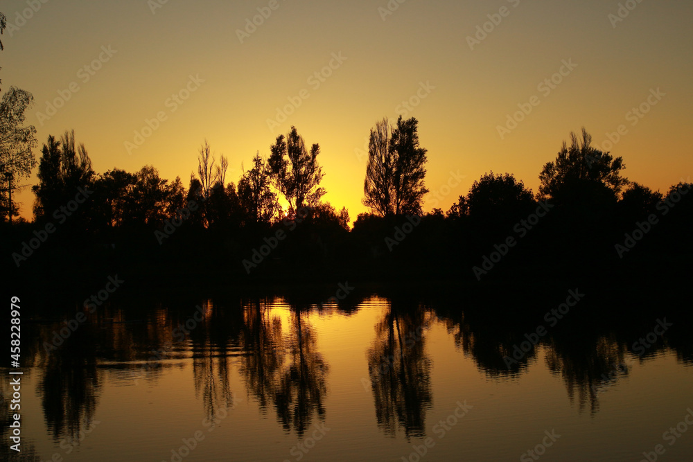 Sunset on the lake in the city Sunset on the lake in the city