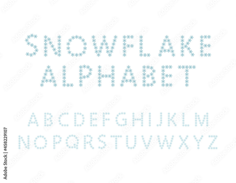 Snowflake alphabet. Simple line letters. Festive text for New year and Christmas Snowflake alphabet. Simple line letters. Festive text for New year and Christmas