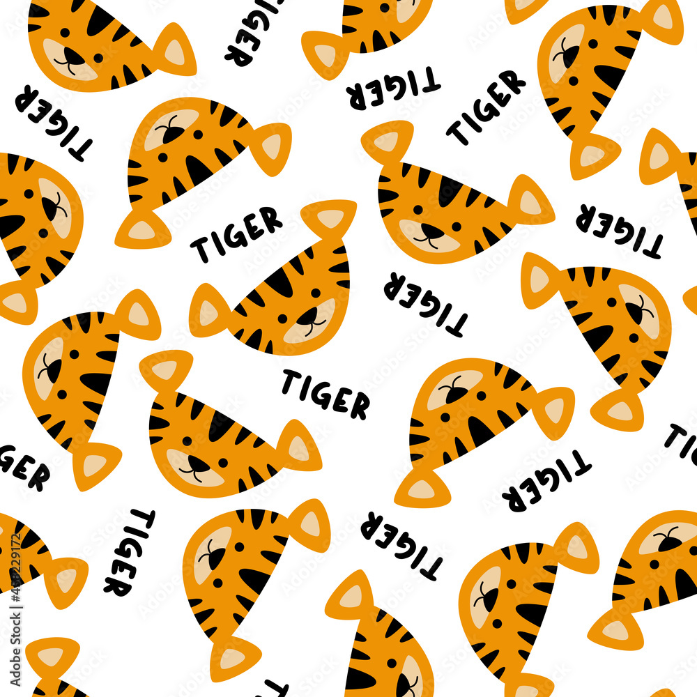 Cute tiger cub. The symbol of 2022 year. Seamless pattern for fabric ...