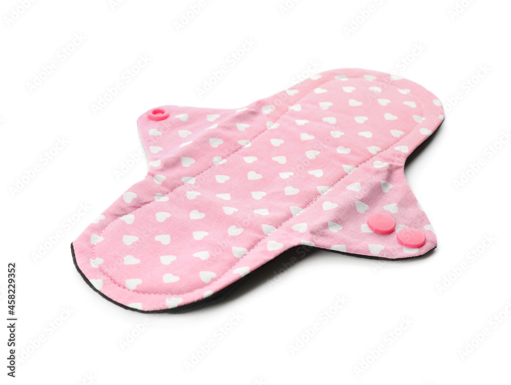 Cloth menstrual pad isolated on white. Reusable female hygiene product Cloth menstrual pad isolated on white. Reusable female hygiene product
