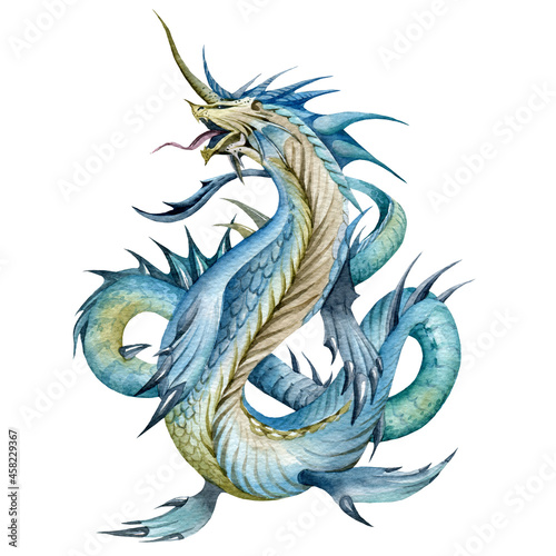 Canvastavla Watercolor Leviathan illustration, mythological creature, myth,  Magical creatur