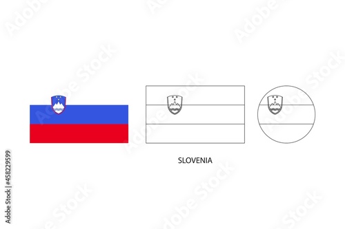 Slovenia flag 3 versions, Vector illustration, Thin black line of rectangle and the circle on white background.