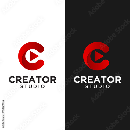 Letter Initial C with Play Button for Creator Logo Design Template. Suitable for Video Film Movie Motion Cinema Studio Production Creator Company Business Industry Simple Modern Hipster Logo Design