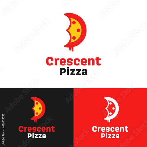 Crescent Pizza in Flat Style Logo Design Template. Suitable for Pizzeria Pizza Shop Restaurant Cafe Bakery Company Brand Business Logo Design.	
