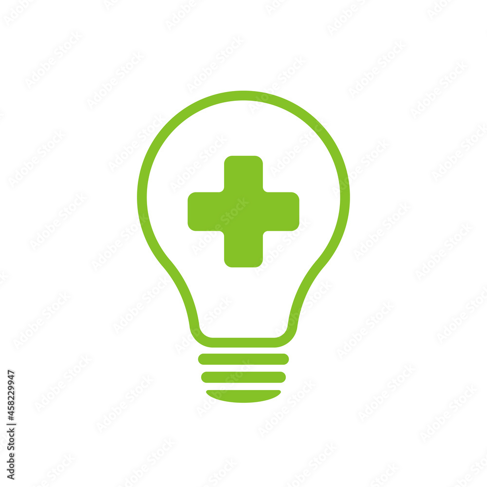 Lamp environmental light bulb with a logo in the form of a cross. Eco world, cross, energy saving lamp and help symbol. Illustration Lamp environmental light bulb with a logo in the form of a cross. Eco world, cross, energy saving lamp and help symbol. Illustration