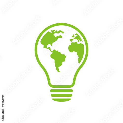 Lamp environmental light bulb with the nature energy logo. Eco world, earth, energy saving lamp symbol. Illustration