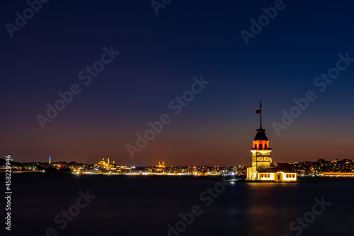 Evening over Bosphorus with famous Maiden's Tower. Istanbul, Turkey