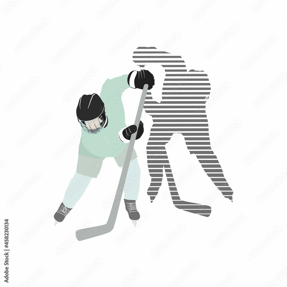 Fototapeta premium Hockey players fighting for the puck. The isolated silhouettes of athletes on a white background. Dynamic vector illusion. Eps 10.