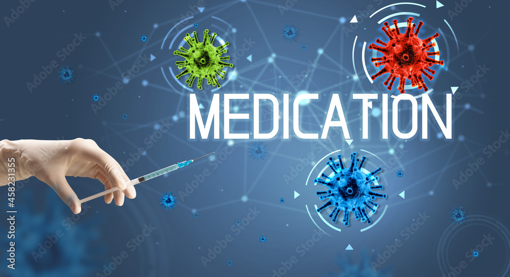 Syringe, medical injection in hand, coronavirus vaccine concept