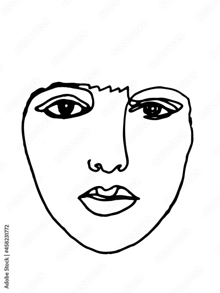 One Line Design. Abstract Woman Portrait. Single Line Face. Black And White Art Print.