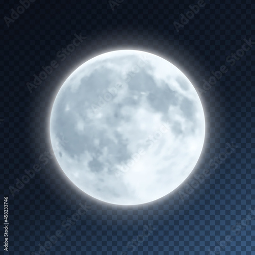 Full Moon on Transparent Background. Realistic Vector Illustration