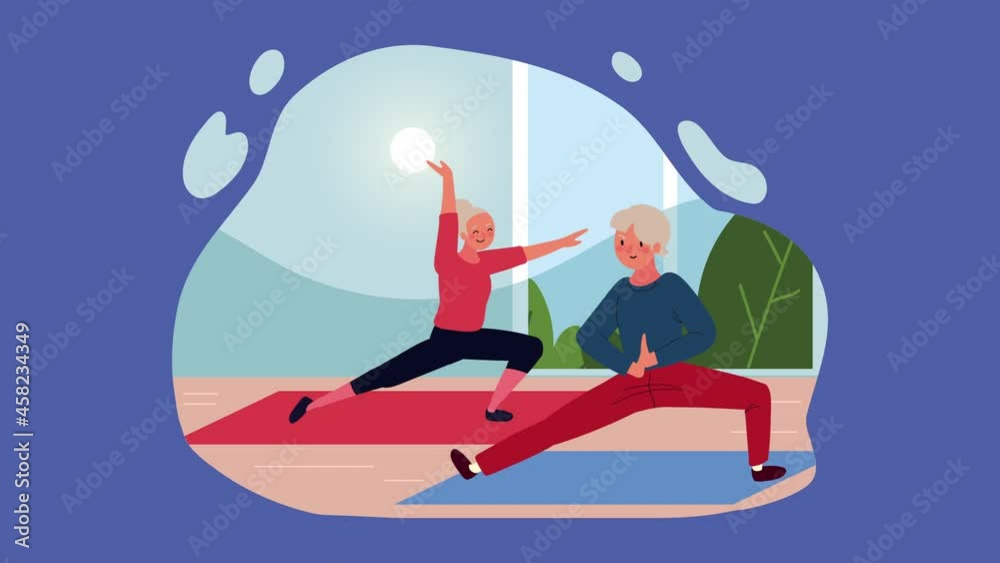 old women couple practicing exercise animation old women couple practicing exercise animation
