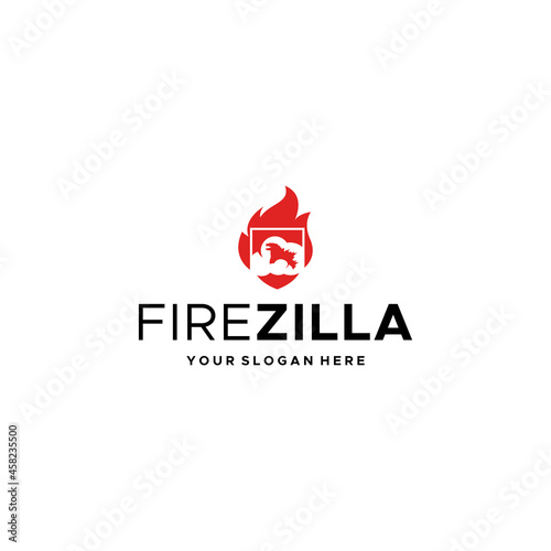 Flat FIRE GODZILLA blaze flame logo design photo