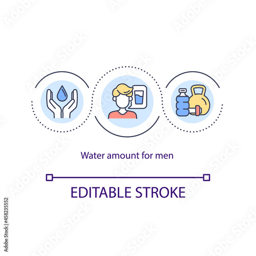 Fototapeta Naklejka Na Ścianę i Meble -  Water amount for men concept icon. Sufficient daily intake of water. Liquid balance. Hydration abstract idea thin line illustration. Vector isolated outline color drawing. Editable stroke