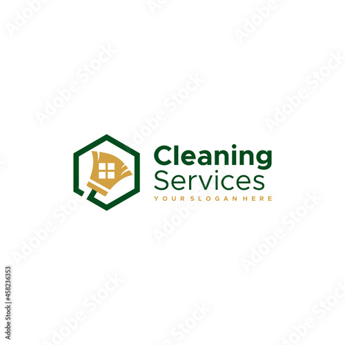 modern Cleaning Service broom house logo design