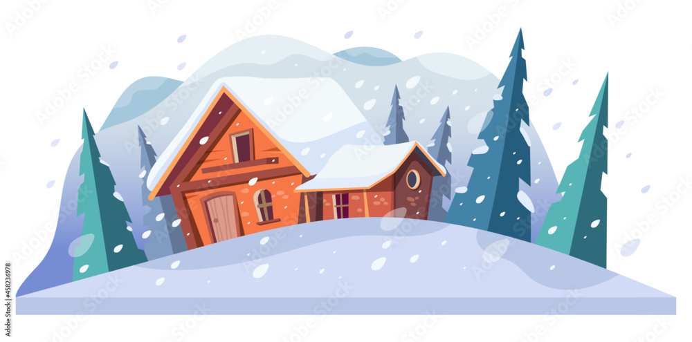 Fototapeta premium House under winter snow, cold weather snowfall