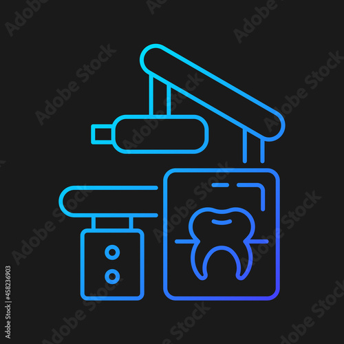 Dental x-ray equipment gradient vector icon for dark theme. Capture patient mouth in one image. Radiographic procedure. Thin line color symbol. Modern style pictogram. Vector isolated outline drawing