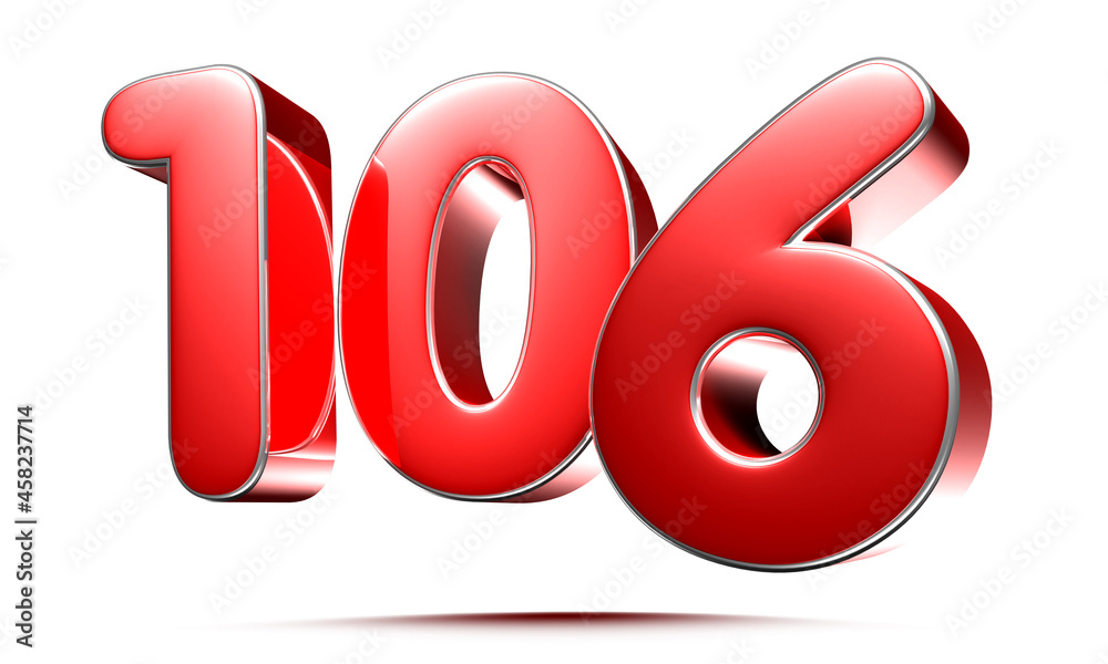 Rounded red numbers 106 on white background 3D illustration with clipping path Rounded red numbers 106 on white background 3D illustration with clipping path