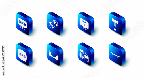 Set Skateboard, T tool, Cinema camera, park, and icon. Vector