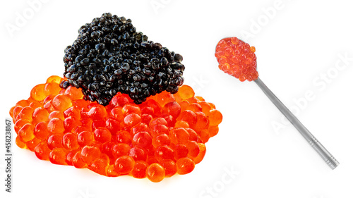 Black and Red  caviar isolated on white background. Delisious food - russian caviar.